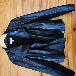 Nordstrom Black Genuine Leather Moto Jacket Sz M